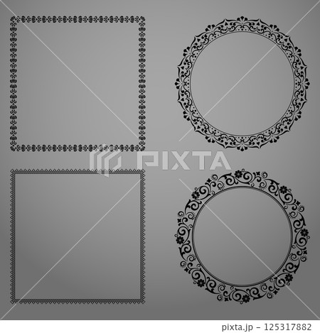 Set of decorative frames Elegant vector element for design in Eastern style, place for text. Floral black and gray borders. Lace illustration for invitations and greeting cards 125317882
