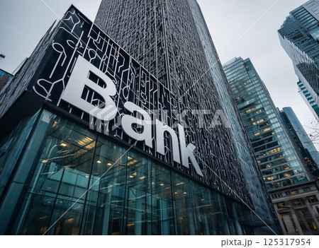 高層ビルとフィンテック象徴が融合した都市金融センター 高層ビルとフィンテック象徴が融合した都市金融センター 125317954