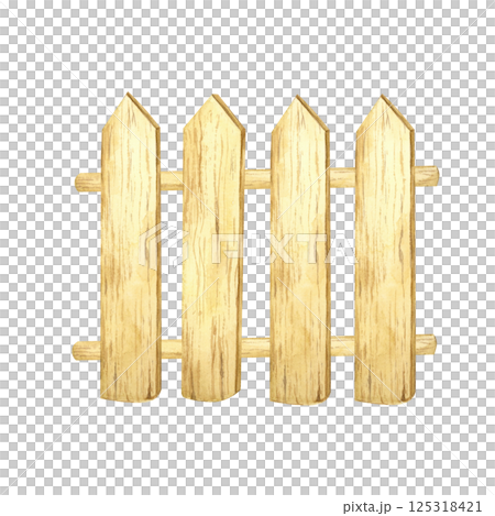 Hand-painted wooden picket fence watercolor illustration in natural wood hues. Suitable for rural landscape compositions, home decor prints, and digital scrapbooking elements Hand-painted wooden picket fence watercolor illustration in natural wood hues. Suitable for rural landscape compositions, home decor prints, and digital scrapbooking elements 125318421