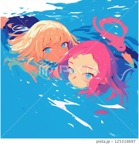 プールで泳いでいる女の子 125318697