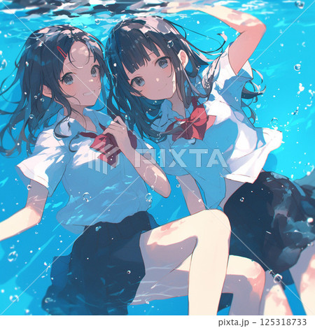 プールで泳いでいる女の子 125318733