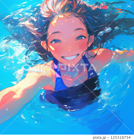 プールで泳いでいる女の子 125318734