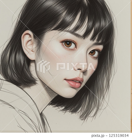 鉛筆のデッサンのようなリアリティのある女性の肖像 鉛筆のデッサンのようなリアリティのある女性の肖像 125319034