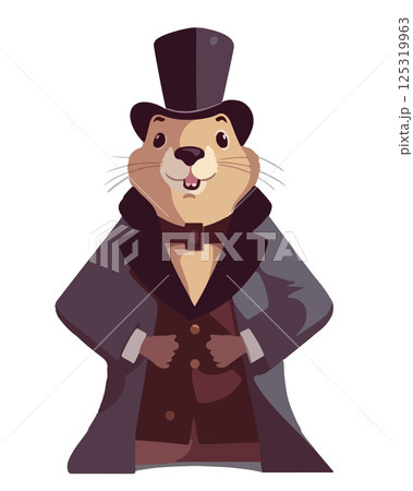 Vector isolated illustration of a groundhog in a costume on a white background. Groundhog Day. Vector isolated illustration of a groundhog in a costume on a white background. Groundhog Day. 125319963