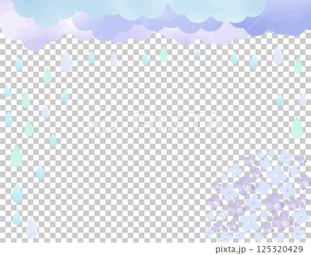 Rainy season image: Frame of hydrangea, rain and cloud drops 3 Rainy season image: Frame of hydrangea, rain and cloud drops 3 125320429