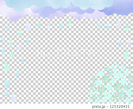 Rainy season image: Frame of hydrangea, rain and cloud drops 1 125320431