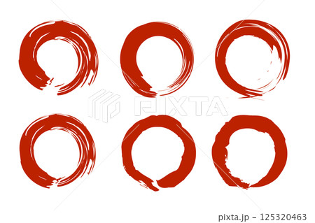 墨で描いた円のベクターイラストセット 赤 125320463