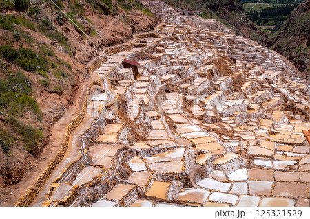 Salt terraces at Salinas de Maras in the Sacred Valley, Peru 125321529