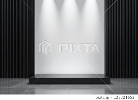 Contemporary light black stand with clean white background. 125321652