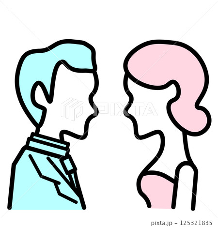 ピンクと青の向かい合う男女のアイコ 125321835