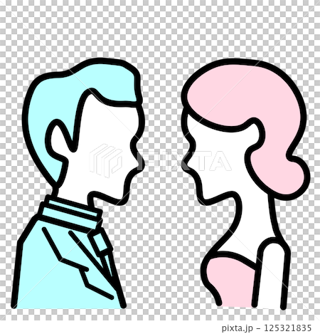 ピンクと青の向かい合う男女のアイコ 125321835