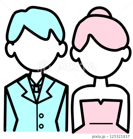 ピンクと青のウェディングの男女アイコン 125321837