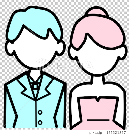 ピンクと青のウェディングの男女アイコン 125321837