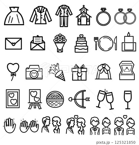 モノクロのウェディングアイコンセット モノクロのウェディングアイコンセット 125321850