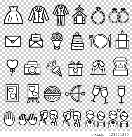 Monochrome wedding icon set 125321850