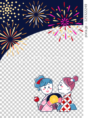Wallpaper material of a young woman in a yukata watching summer festival fireworks Wallpaper material of a young woman in a yukata watching summer festival fireworks 125322249