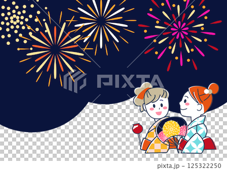 夏祭り・花火を見る浴衣の若い女性の壁紙素材 125322250
