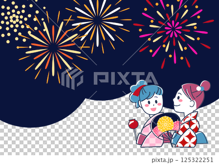 身穿浴衣的年輕女子觀賞夏日祭煙火的壁紙素材 125322251
