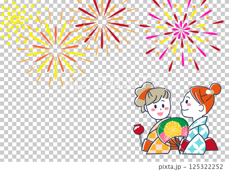 身穿浴衣的年輕女子觀賞夏日祭煙火的壁紙素材 125322252