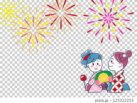 身穿浴衣的年輕女子觀賞夏日祭煙火的壁紙素材 身穿浴衣的年輕女子觀賞夏日祭煙火的壁紙素材 125322253