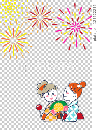 夏祭り・花火を見る浴衣の若い女性の壁紙素材 125322256