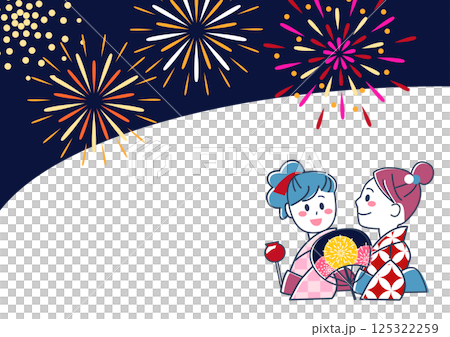 Wallpaper material of a young woman in a yukata watching summer festival fireworks Wallpaper material of a young woman in a yukata watching summer festival fireworks 125322259