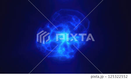 Abstract blue fluid-like shape with a glowing effect on a dark background 125322552