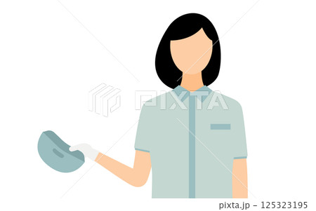 帽子をかぶった作業員の女性が帽子を脱いで挨拶するシンプルなイラスト 帽子をかぶった作業員の女性が帽子を脱いで挨拶するシンプルなイラスト 125323195