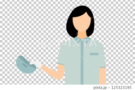 帽子をかぶった作業員の女性が帽子を脱いで挨拶するシンプルなイラスト 帽子をかぶった作業員の女性が帽子を脱いで挨拶するシンプルなイラスト 125323195