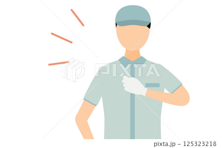帽子をかぶった作業員の男性が胸を叩くシンプルなイラスト 帽子をかぶった作業員の男性が胸を叩くシンプルなイラスト 125323218