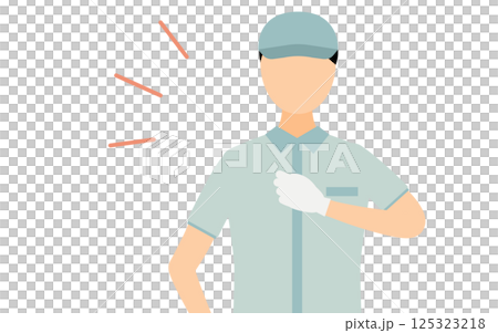 帽子をかぶった作業員の男性が胸を叩くシンプルなイラスト 帽子をかぶった作業員の男性が胸を叩くシンプルなイラスト 125323218