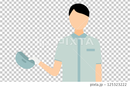 帽子をかぶった作業員の男性が帽子を脱いで挨拶するシンプルなイラスト 125323222