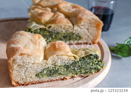 Spinach pie, traditional serbian dish, spinacia oleracea Spinach pie, traditional serbian dish, spinacia oleracea 125323239