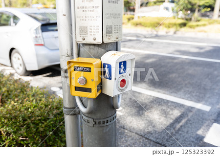 視覚障がい者のための音響押しボタンがある信号 視覚障がい者のための音響押しボタンがある信号 125323392