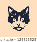 Cat head silhouette drawn into modern graphic design, mascot for illustration, logo, web and print, felis catus 125323525