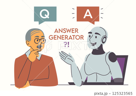 Man asks question and robot answers Man asks question and robot answers 125323565