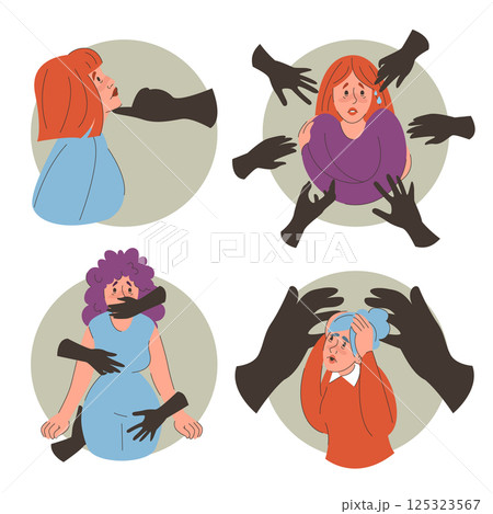 Harassment against women set vector isolated Harassment against women set vector isolated 125323567