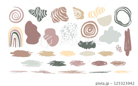 Bundle of neutral abstract organic shapes and blots isolate on white background. Earthy tones cutout elements collection for collages 125323942