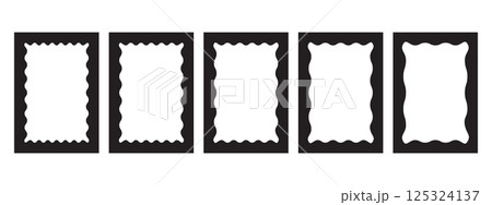 Rectangle frames with wavy and zigzag edges set. Squiggle photo borders. Rectangle frames with wavy and zigzag edges set. Squiggle photo borders. 125324137