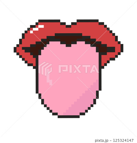 Pixel art lips icon in 8 bit style. Retro 80s,90s video game graphics. Pixel art lips icon in 8 bit style. Retro 80s,90s video game graphics. 125324147