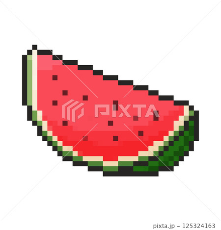 8 bit watermelon icon. Pixel art object. Old school vintage game graphics. 8 bit watermelon icon. Pixel art object. Old school vintage game graphics. 125324163