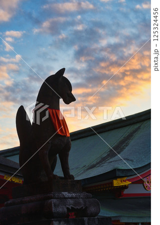 京都 伏見稲荷大社 美しい夕焼けと狛狐(京都府京都市伏見区) 京都 伏見稲荷大社 美しい夕焼けと狛狐(京都府京都市伏見区) 125324456