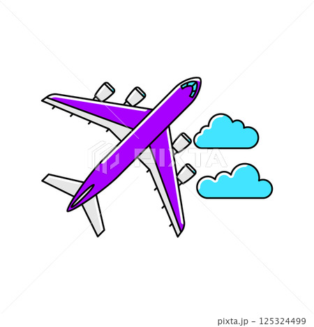 Airplane with clouds icon. Air travel and tourism item. Airplane with clouds icon. Air travel and tourism item. 125324499