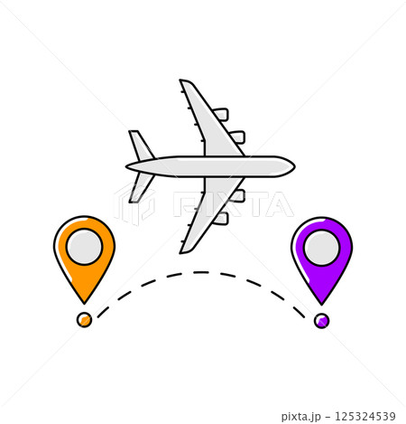 Airplane with markers icon. Air travel and tourism item. Airplane with markers icon. Air travel and tourism item. 125324539