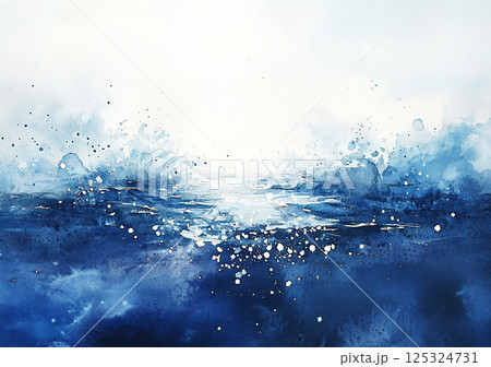 水彩画　青色　絵の具　水　波　背景素材　generative ai 125324731