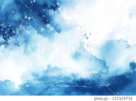 水彩画　青色　絵の具　水　波　背景素材　generative ai 125324732