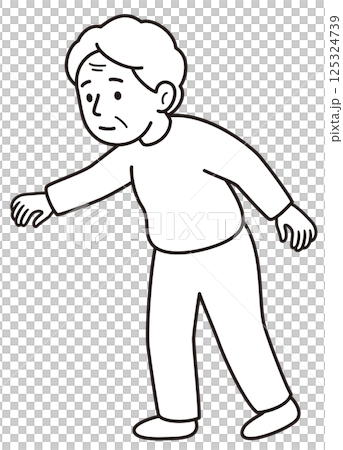 Monochrome line drawing vector illustration of an elderly woman walking while balancing Monochrome line drawing vector illustration of an elderly woman walking while balancing 125324739