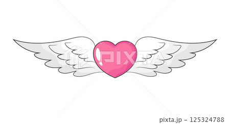 Hand drawn heart with white wings line icon emblem isolated on white background. Angel heart. Vector illustration Hand drawn heart with white wings line icon emblem isolated on white background. Angel heart. Vector illustration 125324788