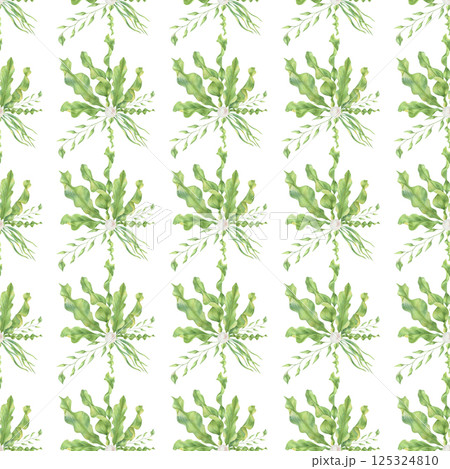 watercolor seamless pattern with algae, laminaria, sea plants, seaweed  watercolor seamless pattern with algae, laminaria, sea plants, seaweed  125324810