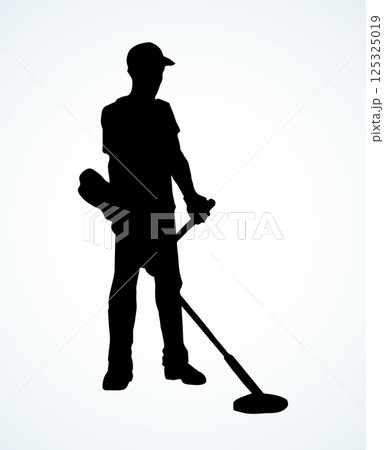 Miner with a mine detector. Vector drawing Miner with a mine detector. Vector drawing 125325019
